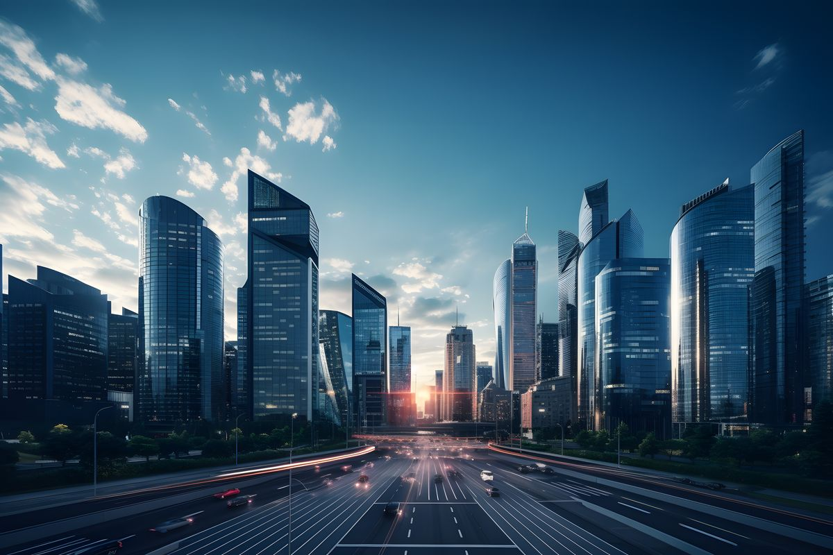 City skyline at dusk — HM Realty Builder Lounge